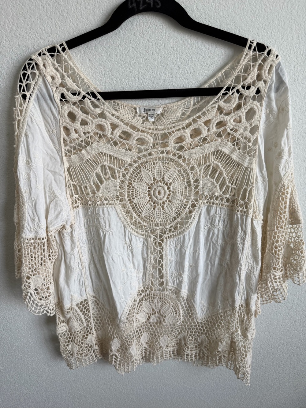JODIFL Ivory Crochet Boho Tunic Top